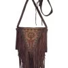 Painted Leather Shoulder Bag With Fringe