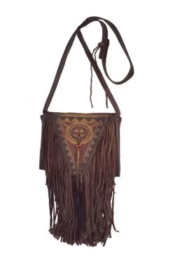 Painted Leather Shoulder Bag With Fringe