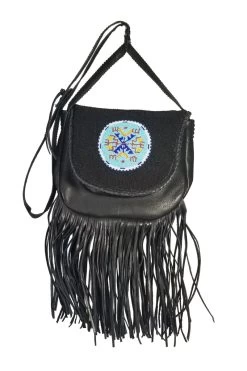Papago Sand Beaded Fringe Leather Cross Body Leather Shoulder Bag