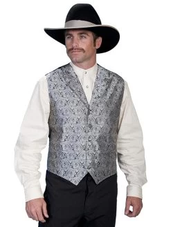 Classic Paisley Vest With Notched Lapels -WildWestFashionFinds RW093 BLK preview 04