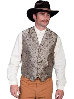 Classic Paisley Vest With Notched Lapels -WildWestFashionFinds RW093 BLK preview 06