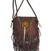 Bone Piping Glass Beaded Rossette Fringe Leather Shoulder Bag