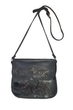 Tooled Leather Saddle Hand Braided Cross Body Shoulder Bag