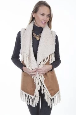 Faux Fur Vest With Faux Shearling Collar