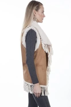 Faux Fur Vest With Faux Shearling Collar -WildWestFashionFinds Scully20802720Faux20fur20vest20faux20shearling20collar 03
