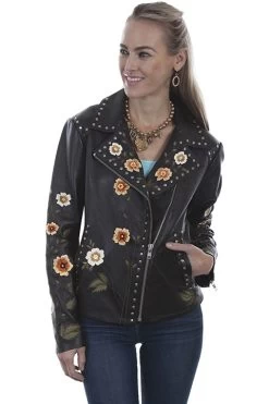 Embroidered Leather Motorcycle Jacket