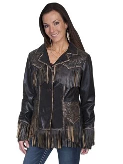 Tooled Leather Fringe Western Jacket
