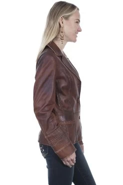 Lambskin Jacket Whip & Cross Stitch Trim (Medium / Brown) -WildWestFashionFinds Scully20L7320Leather20Whip20Stitch20Blazer 03 1