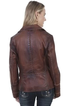 Lambskin Jacket Whip & Cross Stitch Trim (Medium / Brown) -WildWestFashionFinds Scully20L7320Leather20Whip20Stitch20Blazer 04 1