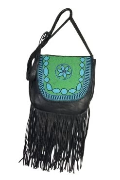 Sioux Sand Beaded Black Leather Cross Body Shoulder Bag