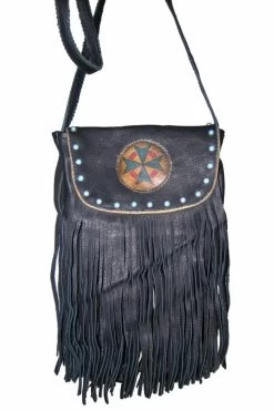 Stone Southwestern Medium Size Leather Cross Body Shoulder Bag