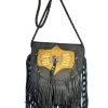 Native Sun Brass Beaded Fringe Leather Shoulder Bag