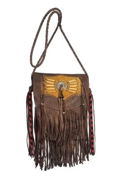 Native Sun Brass Beaded Fringe Leather Shoulder Bag -WildWestFashionFinds Sun Bag Brown20650x975 03