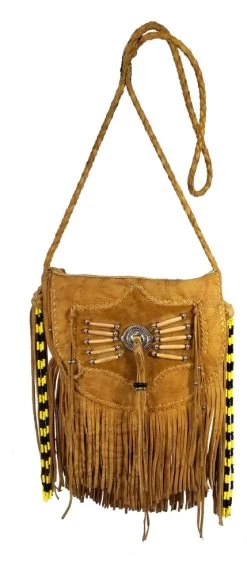 Native Sun Brass Beaded Fringe Leather Shoulder Bag -WildWestFashionFinds Sun Bag Brown20650x975 05