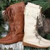 Women’s Knee High Moccasin Boots With Fringe