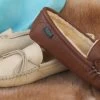 Women’s Softsole Sheepskin Moccasin Slippers (Creme / Size 8)