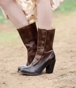 Amelia Fashion Boots Side Zipper Black & Teak Leather