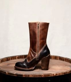 Amelia Fashion Boots Side Zipper Black & Teak Leather -WildWestFashionFinds amelia black teak 03