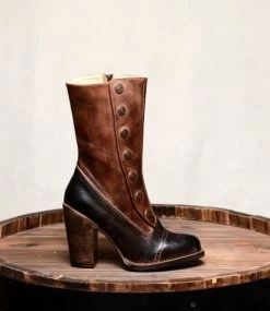 Amelia Fashion Boots Side Zipper Black & Teak Leather -WildWestFashionFinds amelia black teak 04