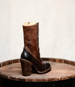 Amelia Fashion Boots Side Zipper Black & Teak Leather -WildWestFashionFinds amelia black teak 05