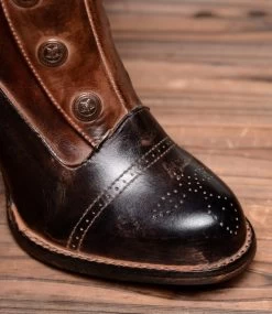 Amelia Fashion Boots Side Zipper Black & Teak Leather -WildWestFashionFinds amelia black teak 07