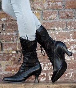 Jennie Tall Boots Black Kidskin With Lace Old West Style