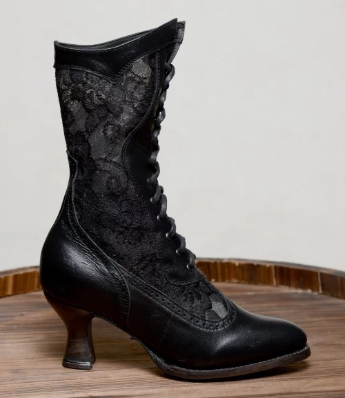 Jennie Tall Boots Black Kidskin With Lace Old West Style 3 Jennie Tall Boots Black Kidskin With Lace Old West Style - Image 3
