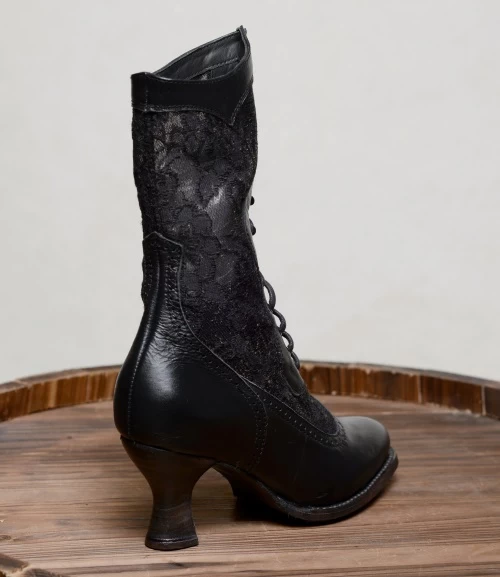 Jennie Tall Boots Black Kidskin With Lace Old West Style 4 Jennie Tall Boots Black Kidskin With Lace Old West Style - Image 4