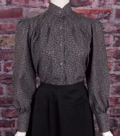 Somerset Cotton Print Prairie Style Old West Blouse (Blue Print / Medium)