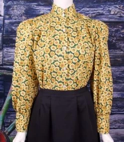 Somerset Cotton Print Prairie Style Old West Blouse (Blue Print / Medium) -WildWestFashionFinds ladies somerset cotton print frontier style western blouse 5 4