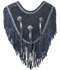 Suede Shoulder Wrap With Conchos & Beads