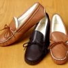 Men’s Softsole Sheepskin Lined Moccasin Slippers (Size 9 / Brown)