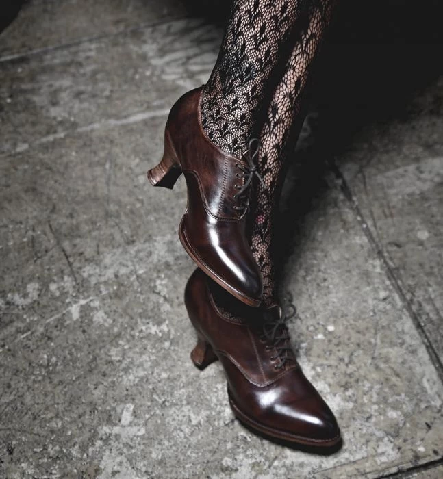 Janet Teak Leather Shoes Old West Victorian Style 1 Janet Teak Leather Shoes Old West Victorian Style