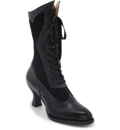 Abigale Lace Up Black Rustic Leather With Black Lace