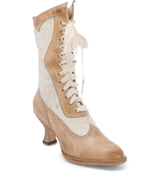 Abigale Tall Boots Bone Leather With Ivory Embroidery 2 Abigale Tall Boots Bone Leather With Ivory Embroidery - Image 2