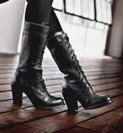 Ariana Black Leather Lace Up Fashion Western Boot