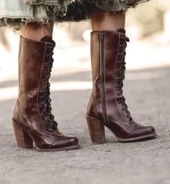 Ariana Teak Leather Lace Up Fashion Western Boot