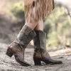 Basanti Western Boots Black Taupe Purple Poison Leather