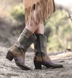 Basanti Western Boots Black Taupe Purple Poison Leather