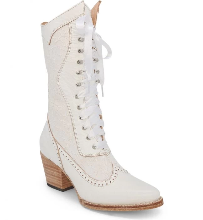 Biddy Old West Boots Nectar Rustic Leather With White Lace 2 Biddy Old West Boots Nectar Rustic Leather With White Lace - Image 2