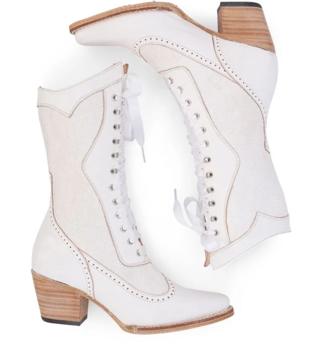 Biddy Old West Boots Nectar Rustic Leather With White Lace 4 Biddy Old West Boots Nectar Rustic Leather With White Lace - Image 4