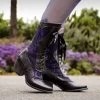 Biddy Victorian Leather Boots Black Rustic With Lilac Lace