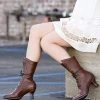 Jasmine Victorian Lace Up Tall Boots Cognac Rustic Kidskin