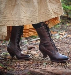 Mirabelle Teak Rustic Leather Victorian Style Fashion Boots -WildWestFashionFinds oak20tree20farms20Mirabelle20teak20rustic20tall20boots 03