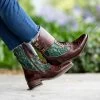 Faye Riding Boots Teak Rustic With Emerald Lace