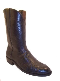 Black Full Quill Ostrich Cowboy Boots Western Round Toe Ropers